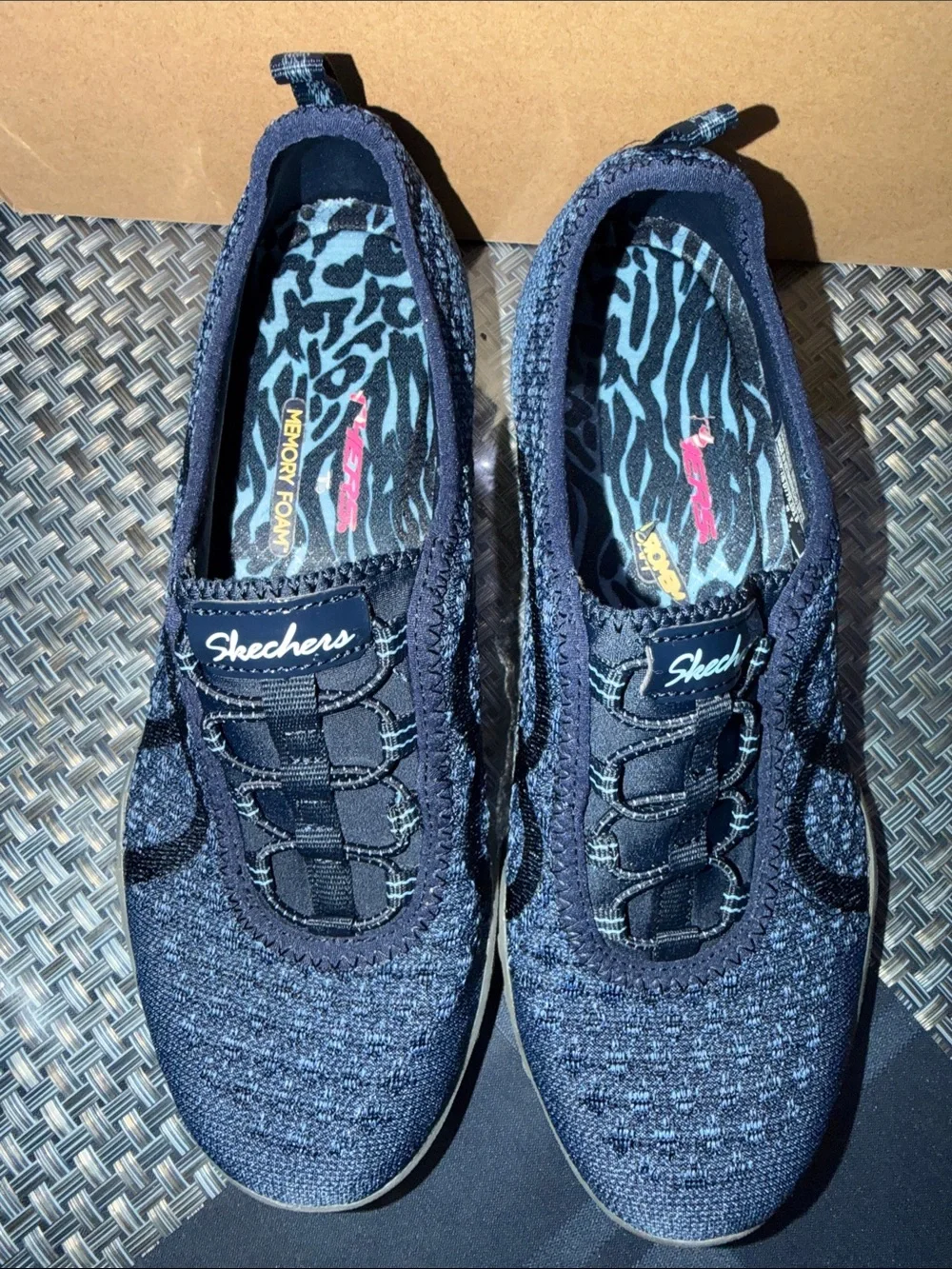 Skechers Navy and Black Knit Slip-On Sneakers